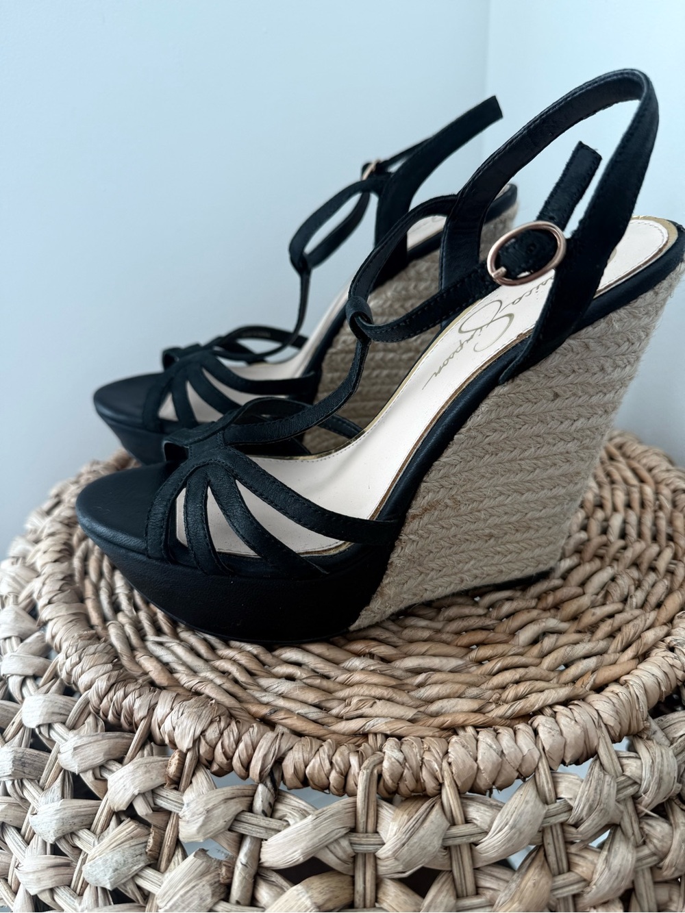 Jessica Simpson Black Espadrille Platform Wedges